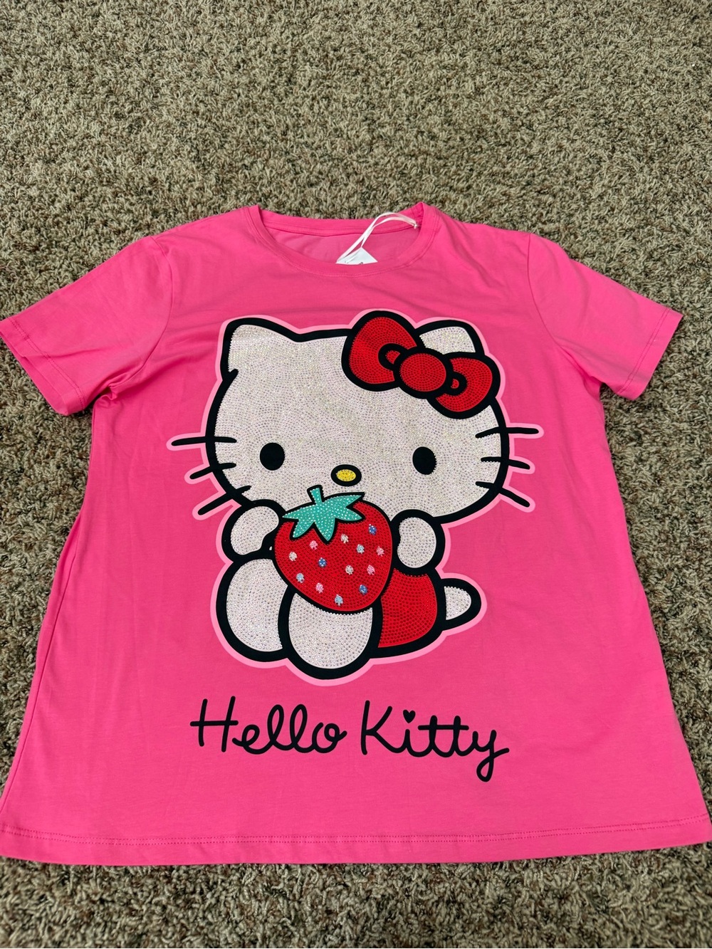Hello Kitty Pink Women’s ' Graphic Tee with Rhinestones.